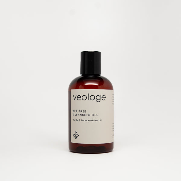 veologē Tea Tree Cleansing Gel, clarifying gel cleanser with Vitamin C and Aloe Vera for combination, oily, and blemish-prone skin